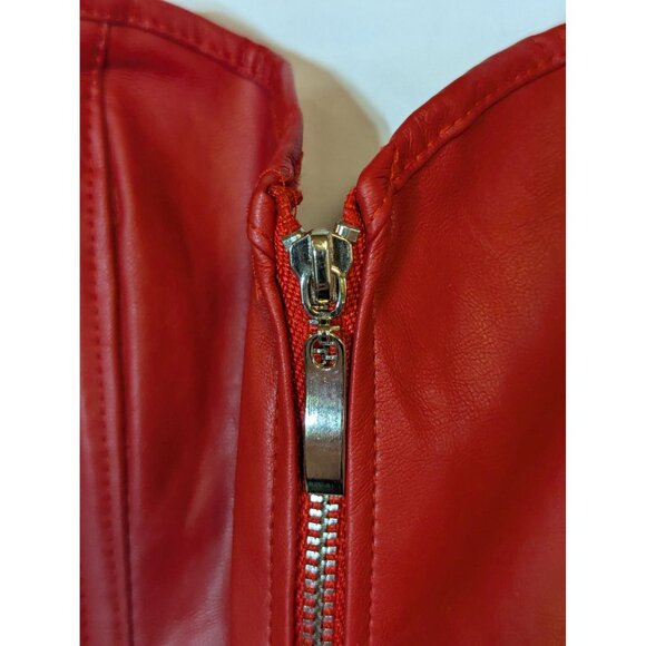 Red Vegan Leather Lace-Up Corset Top With Front Zipper Closure - Picture 2 of 5